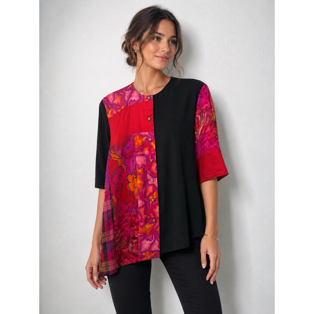 Vintage Maggie Shepherd Australia Patchwork Tunic Jacket S Wearable Art -3056